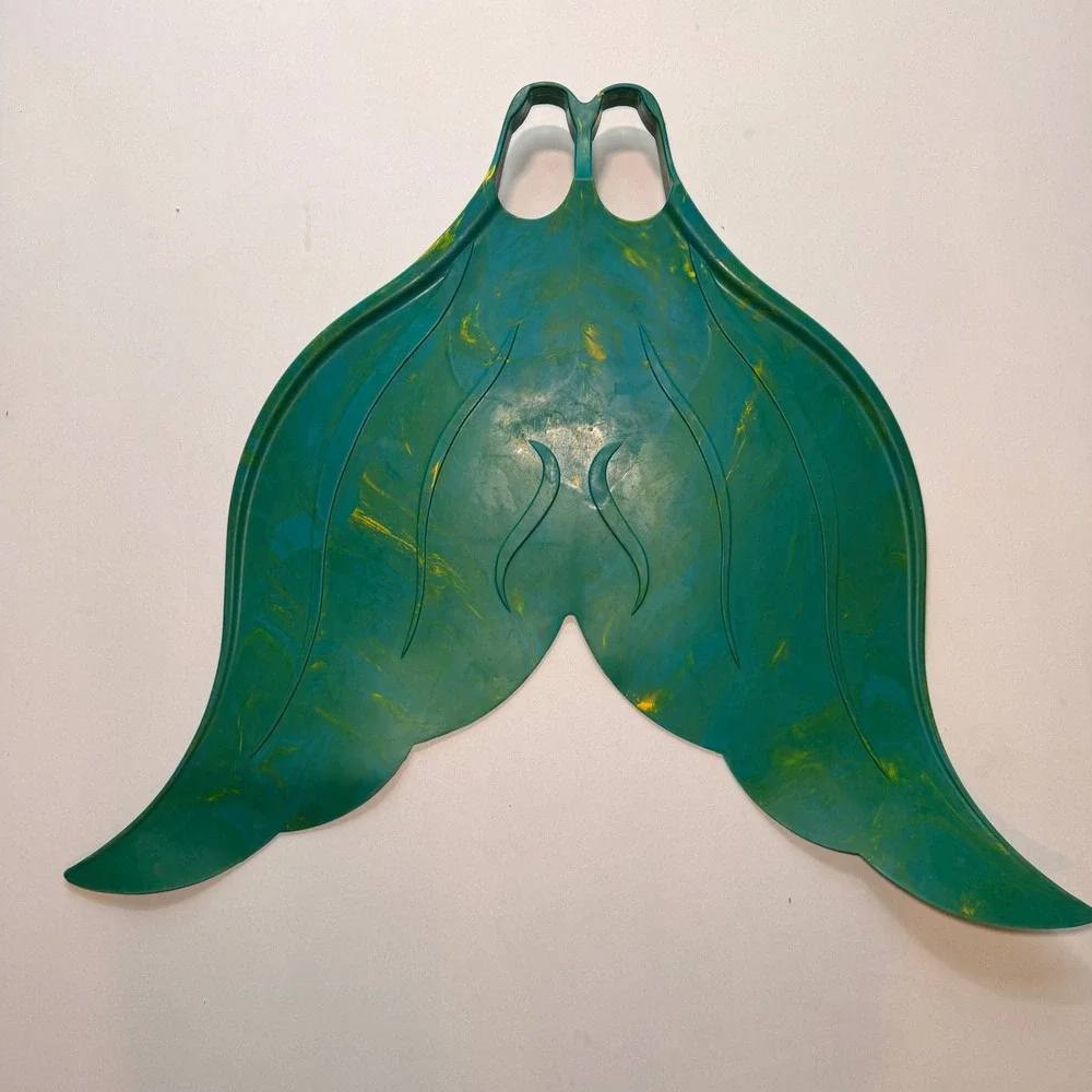 Mahina MerFin Mermaid Monofin Teal Yellow Rubber Swim Fin USA 10.5-12.5 Diving